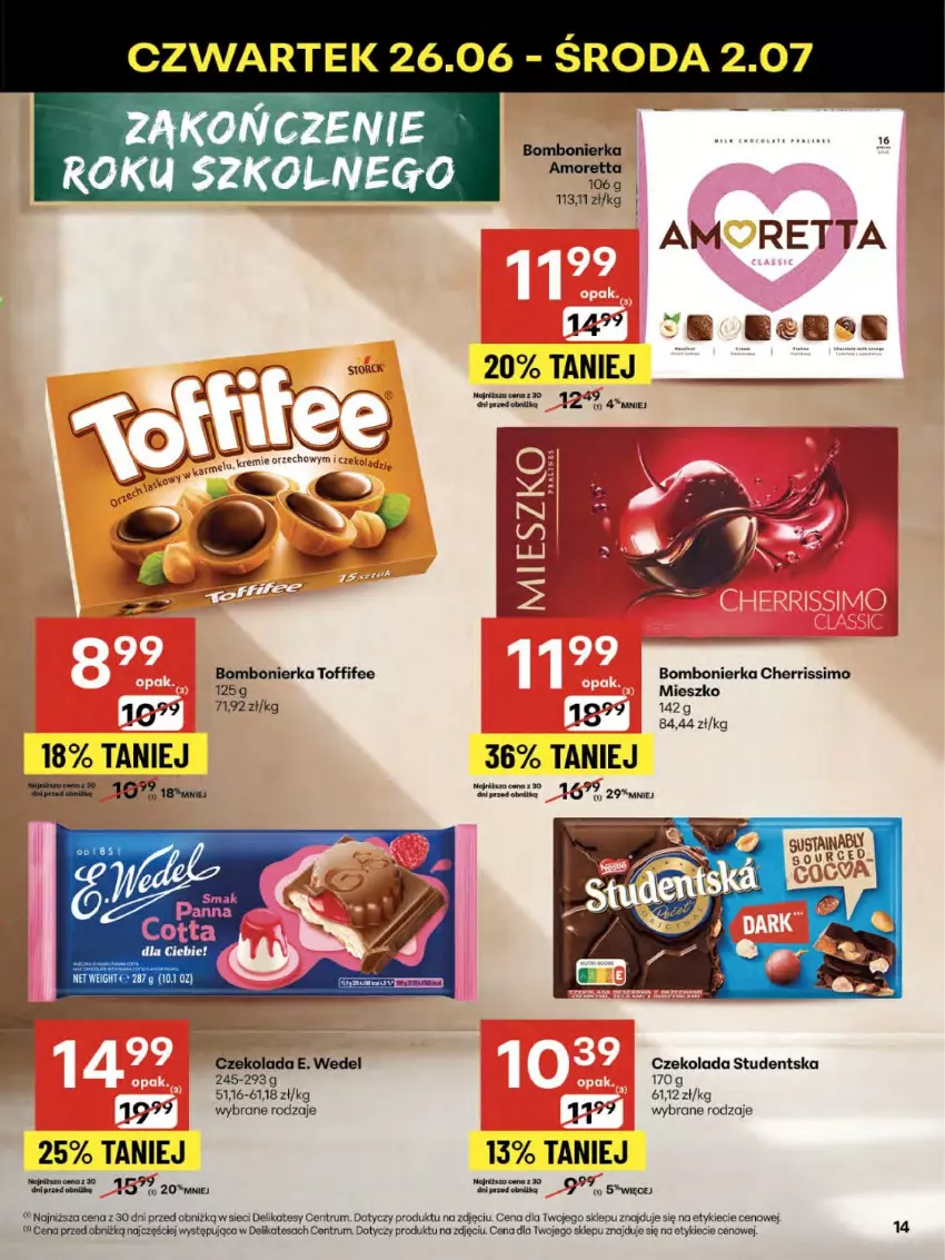 Gazetka promocyjna Delikatesy Centrum - Franczyza DC26 Czwartek - ważna 26.06 do 02.07.2025 - strona 14 - produkty: Czekolada, E. Wedel, Panna cotta, Rum, Toffifee
