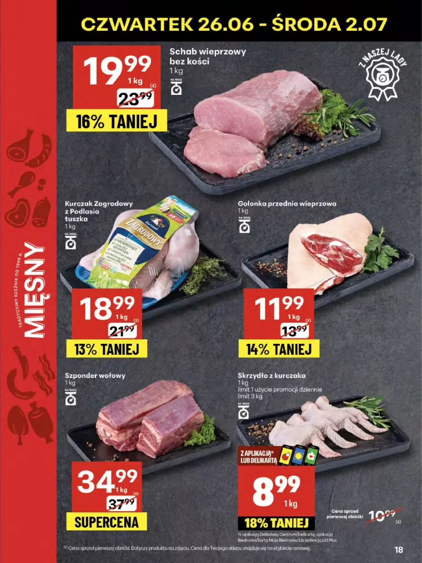 Gazetka promocyjna Delikatesy Centrum - Franczyza DC26 Czwartek - ważna 26.06 do 02.07.2025 - strona 18 - produkty: Kurczak, Schab wieprzowy, Szponder wołowy, Tusz
