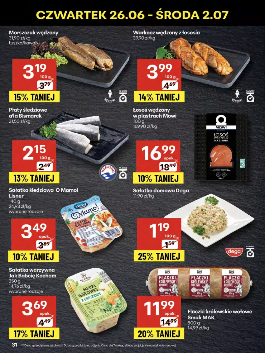 Gazetka promocyjna Delikatesy Centrum - Franczyza DC26 Czwartek - ważna 26.06 do 02.07.2025 - strona 31 - produkty: Dega, Koc, Królewski, Lisner, Płaty śledziowe, Sałat, Sałatka, Sos
