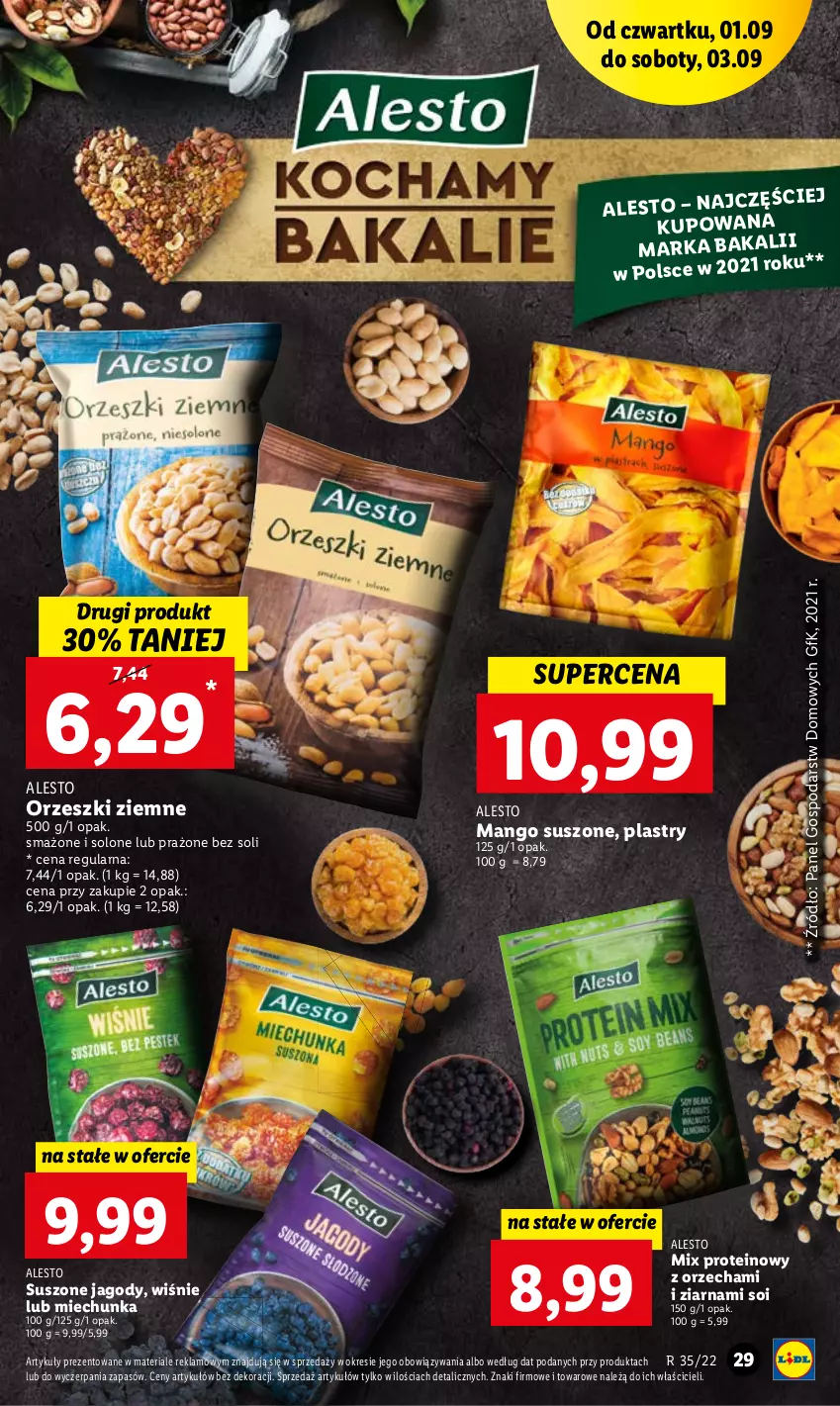 Gazetka promocyjna Lidl - GAZETKA - ważna 01.09 do 03.09.2022 - strona 29 - produkty: Jagody, Mango, Mango suszone, Orzeszki, Orzeszki ziemne