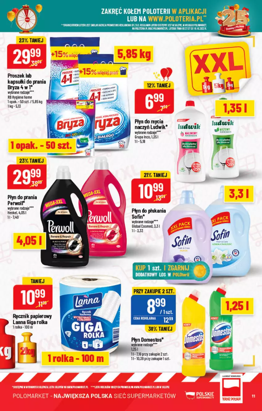 Gazetka promocyjna PoloMarket - Gazetka pomocyjna - ważna 07.09 do 13.09.2022 - strona 11 - produkty: Do mycia naczyń, Domestos, Ludwik, Papier, Perwoll, Płyn do mycia, Płyn do mycia naczyń, Płyn do płukania, Płyn do prania