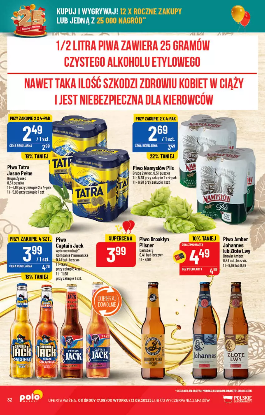 Gazetka promocyjna PoloMarket - Gazetka pomocyjna - ważna 07.09 do 13.09.2022 - strona 32 - produkty: Captain Jack, Namysłów, Piwo, Tatra