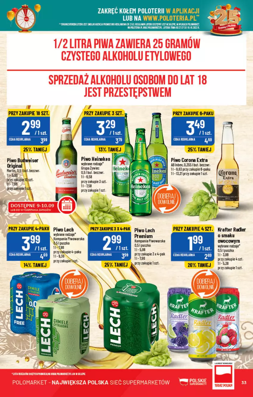 Gazetka promocyjna PoloMarket - Gazetka pomocyjna - ważna 07.09 do 13.09.2022 - strona 33 - produkty: Corona Extra, Gin, Heineken, Piwo, Radler, Ser