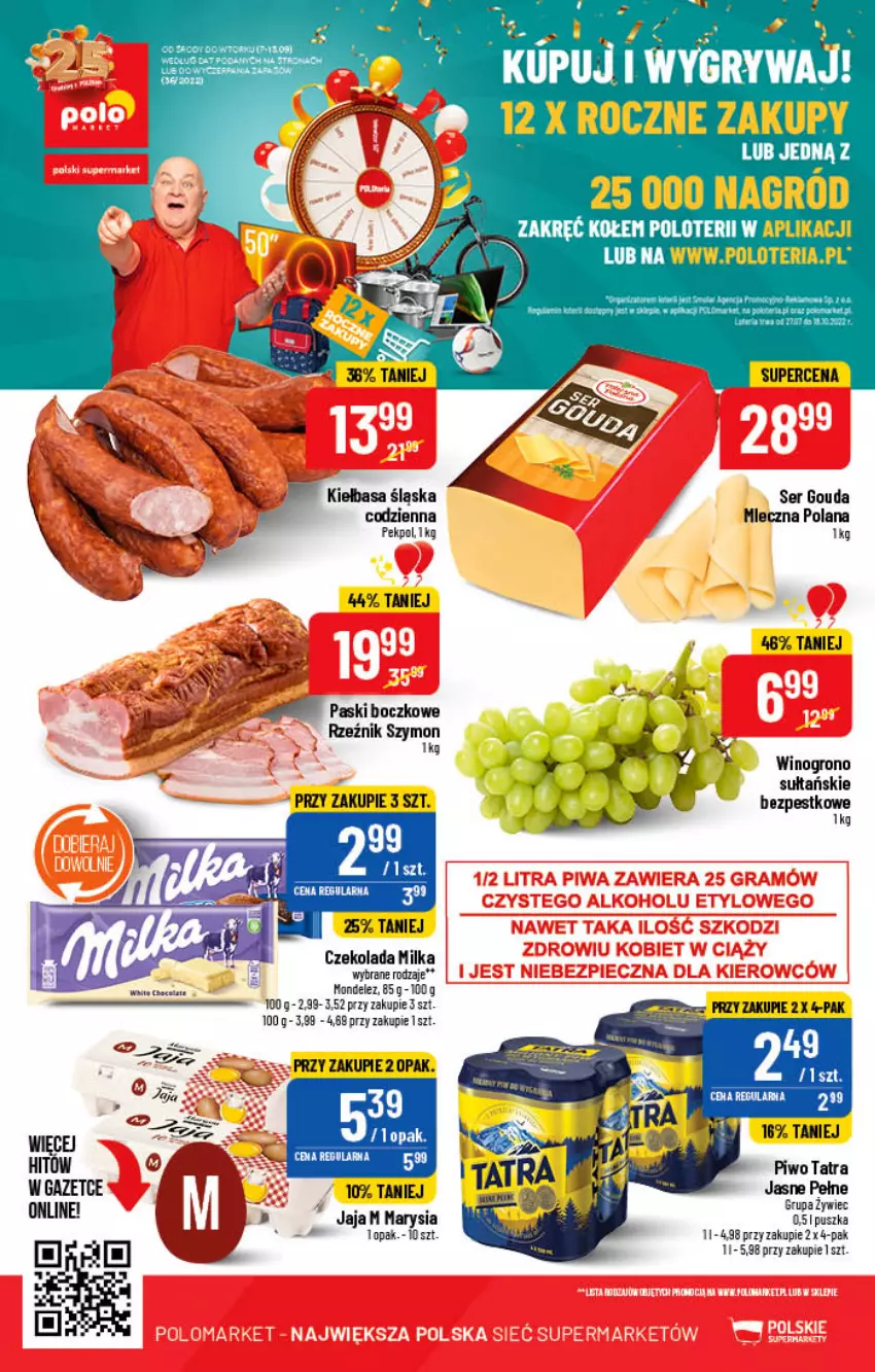 Gazetka promocyjna PoloMarket - Gazetka pomocyjna - ważna 07.09 do 13.09.2022 - strona 54 - produkty: Czekolada, Gouda, Gry, Jaja, Kiełbasa, Kiełbasa śląska, LANA, Milka, Piwo, Ser, Tatra, Wino