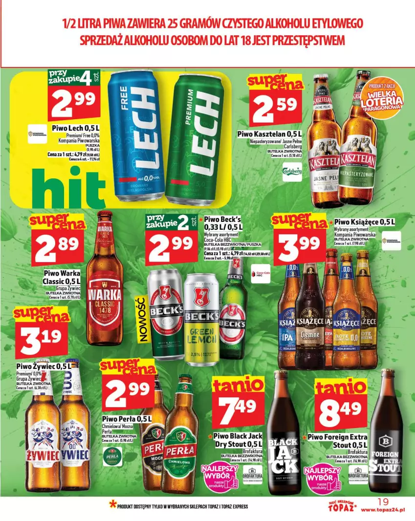 Gazetka promocyjna Topaz - Gazetka - ważna 09.10 do 15.10.2025 - strona 19 - produkty: Carlsberg, Gra, Kasztelan, Piwa, Piwo, Top