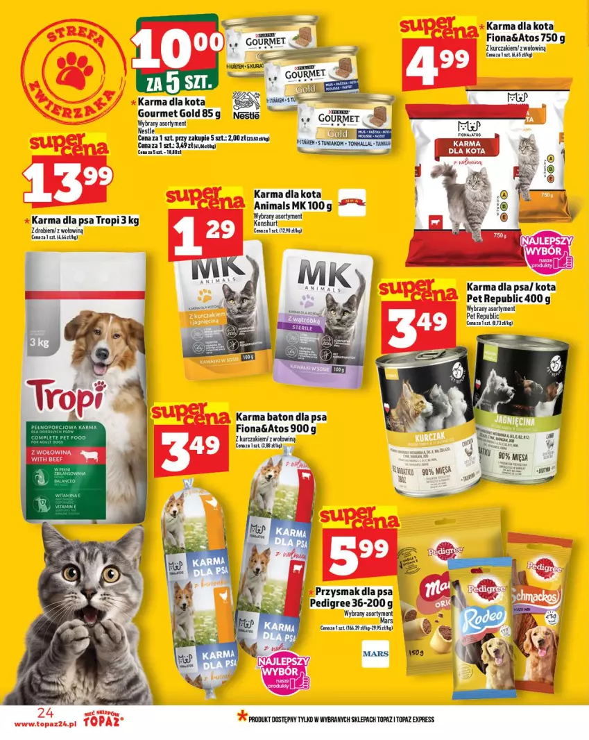 Gazetka promocyjna Topaz - Gazetka - ważna 09.10 do 15.10.2025 - strona 24 - produkty: Amica, Baton, Baton dla psa, Gourmet Gold, Kurczak, Pedigree, Przysmak dla psa, Top