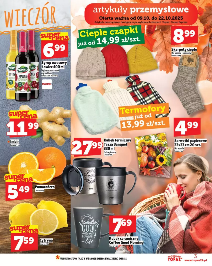 Gazetka promocyjna Topaz - Gazetka - ważna 09.10 do 15.10.2025 - strona 3 - produkty: Karp, Kubek, Kubek termiczny, Papier, Ser, Serwetki, Serwetki papierowe, Top