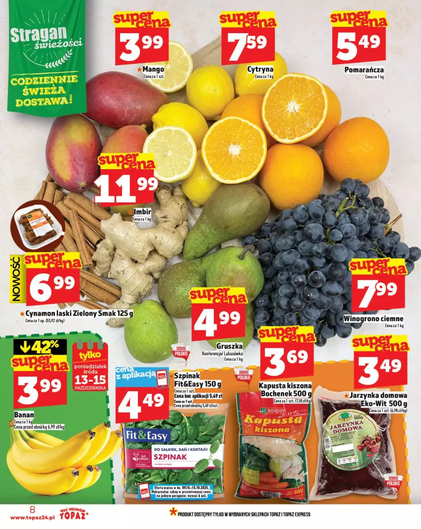 Gazetka promocyjna Topaz - Gazetka - ważna 09.10 do 15.10.2025 - strona 8 - produkty: Mango, Por, Szpinak, Top