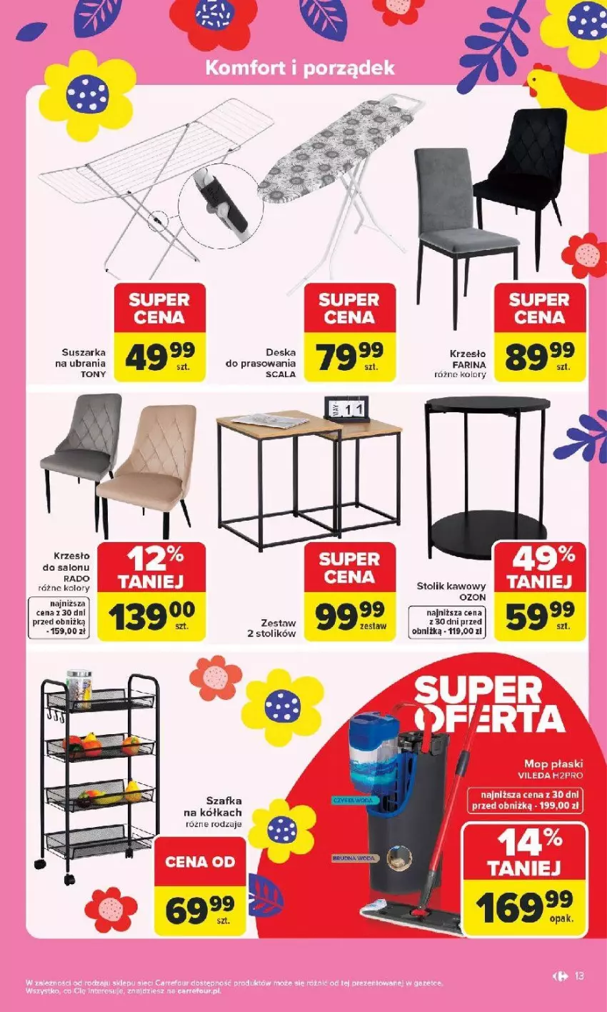 Gazetka promocyjna Carrefour - Gazetka Łap Wielkanocne okazje od poniedziałku! - ważna 16.03 do 29.03.2026 - strona 13 - produkty: Fa, Krzesło, Stolik, Stolik kawowy, Suszarka, Szafka, Ubrania