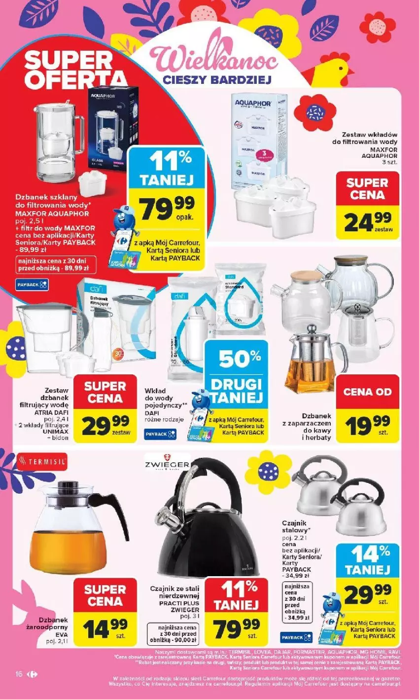 Gazetka promocyjna Carrefour - Gazetka Łap Wielkanocne okazje od poniedziałku! - ważna 16.03 do 29.03.2026 - strona 16 - produkty: Czajnik, Dzbanek, Dzbanek filtrujący, Fa, LG, Por, Ser