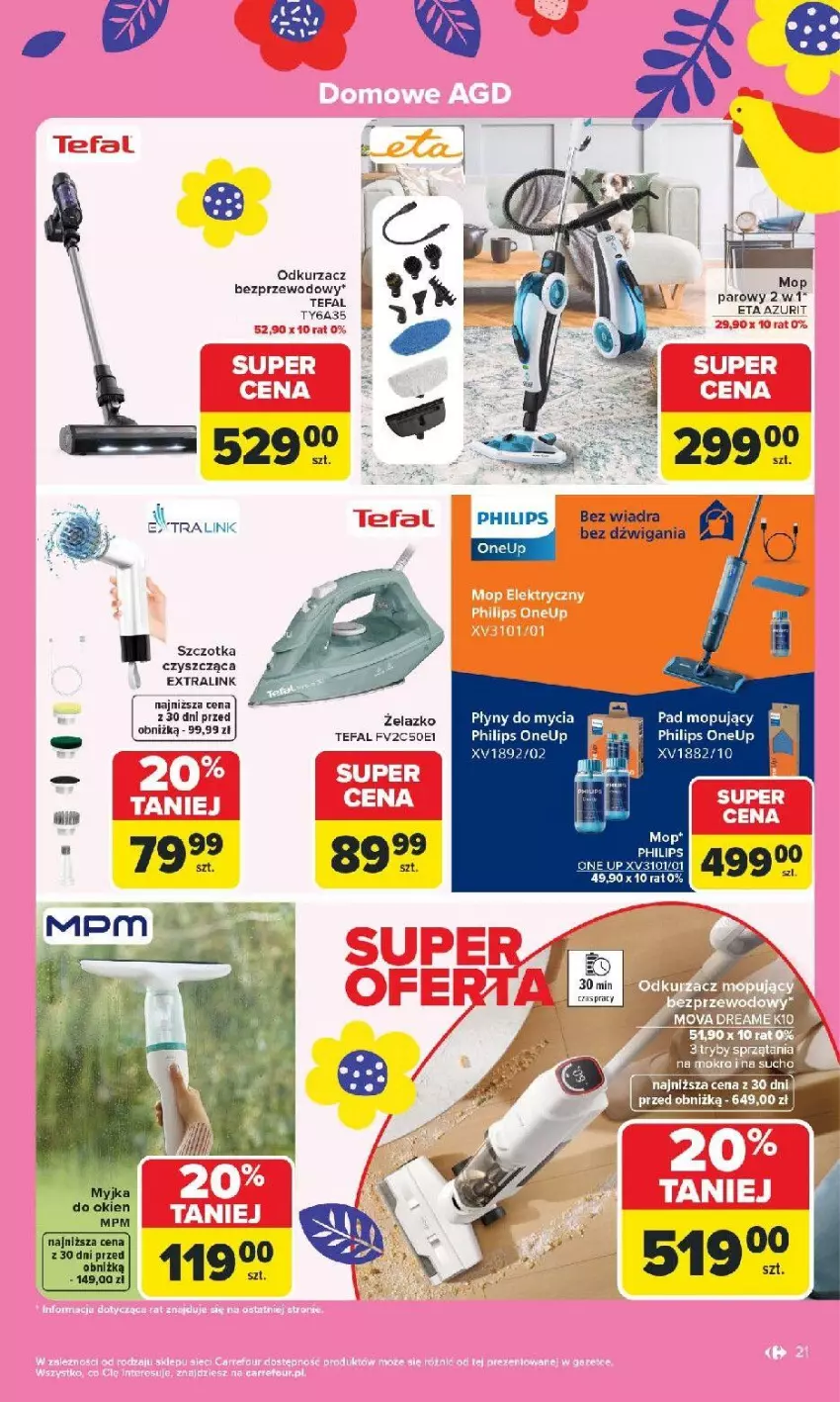 Gazetka promocyjna Carrefour - Gazetka Łap Wielkanocne okazje od poniedziałku! - ważna 16.03 do 29.03.2026 - strona 21 - produkty: Dźwig, Fa, Mop, Odkurzacz, Odkurzacz bezprzewodowy, Philips, Szczotka, Tefal