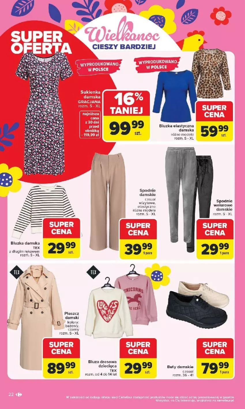 Gazetka promocyjna Carrefour - Gazetka Łap Wielkanocne okazje od poniedziałku! - ważna 16.03 do 29.03.2026 - strona 22 - produkty: Dres, Dzieci, Fa, Płaszcz, Spodnie, Spodnie welurowe, Sukienka