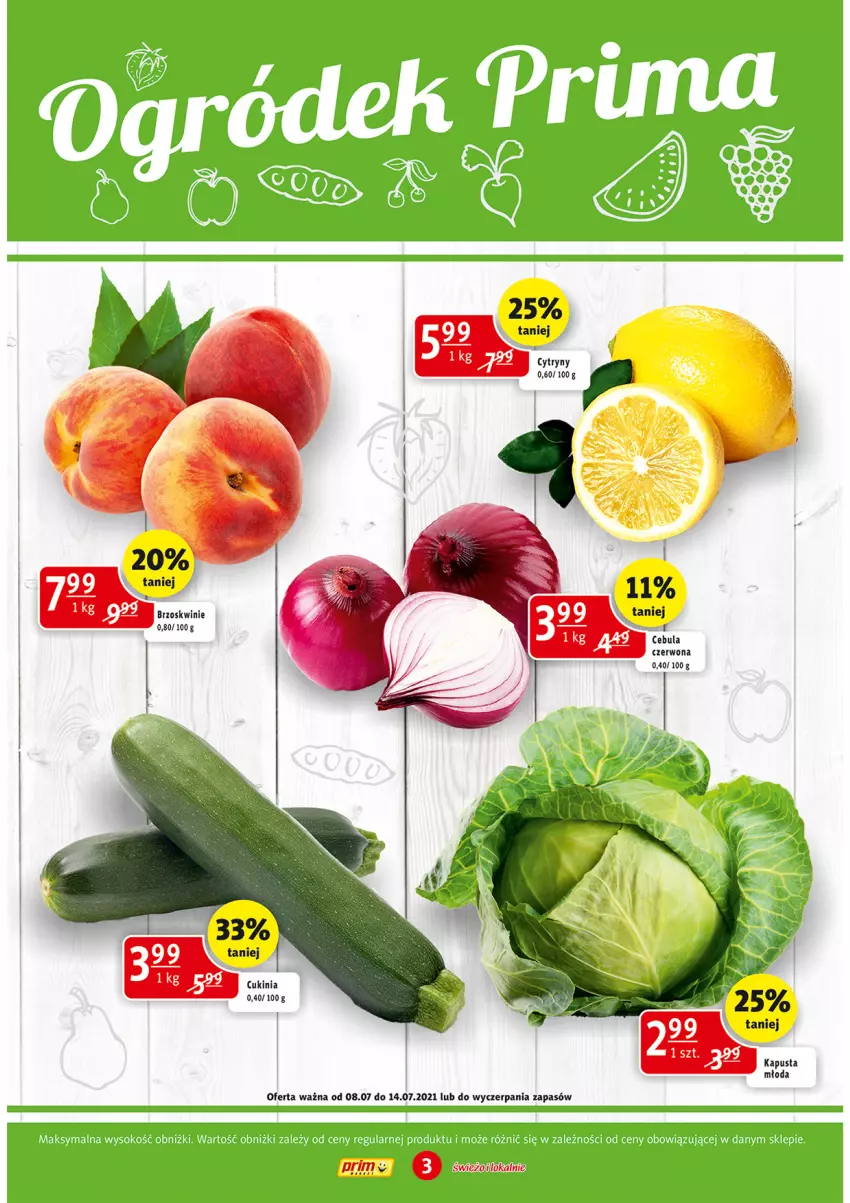 Gazetka promocyjna Prim Market - Gazetka - ważna 08.07 do 14.07.2021 - strona 3 - produkty: Brzoskwinie, Cebula, Cebula czerwona, Cytryny