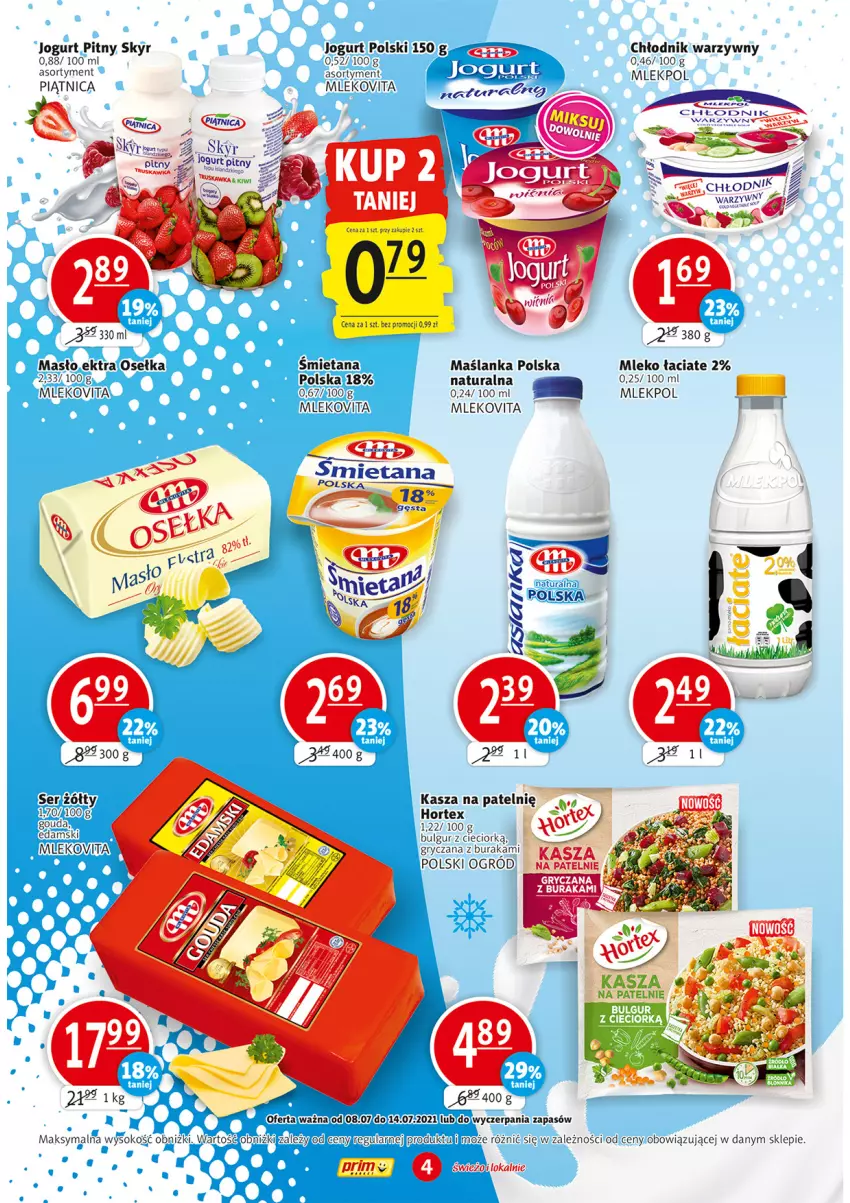 Gazetka promocyjna Prim Market - Gazetka - ważna 08.07 do 14.07.2021 - strona 4 - produkty: Bulgur, Edam, Gouda, Gry, Hortex, Jogurt, Kasza, LG, Maślanka, Masło, Mleko, Mlekovita, Ogród, Piątnica, Ser, Warzywa