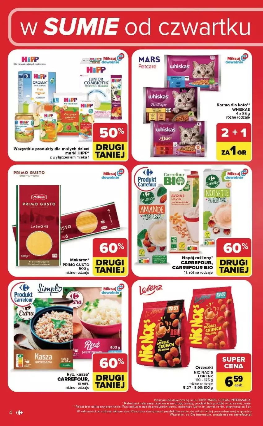 Gazetka promocyjna Carrefour - Gazetka Carrefour, Market w SUMIE od czwartku WEEKND OKAZJI - ważna 24.09 do 26.09.2026 - strona 4 - produkty: Dzieci, Fa, Kasza, Napój, Orzeszki, Ryż, Whiskas