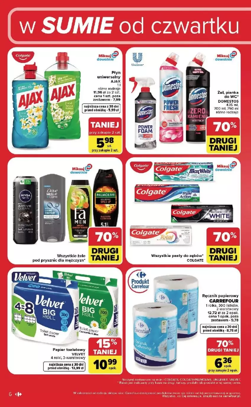 Gazetka promocyjna Carrefour - Gazetka Carrefour, Market w SUMIE od czwartku WEEKND OKAZJI - ważna 24.09 do 26.09.2026 - strona 6 - produkty: Ajax, Colgate, Domestos, Fa, LG, Papier, Papier toaletowy, Rolki, Velvet