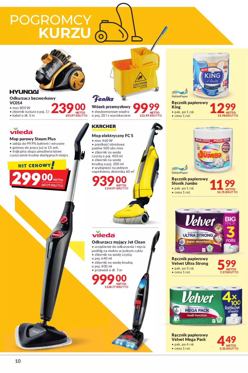 Gazetka promocyjna Makro - [Oferta Specjalna] Czysty dom - ważna 31.05 do 13.06.2022 - strona 10 - produkty: Mop, Mop parowy, Odkurzacz, Papier, Przewód, Ręcznik, Top, Velvet, Wiadro, Wózek