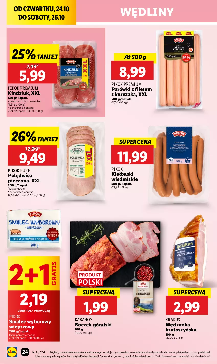 Gazetka promocyjna Lidl - GAZETKA - ważna 24.10 do 26.10.2024 - strona 30 - produkty: Boczek, Gra, Kabanos, Kindziuk, Krakus, Kurczak, Parówki, Piec, Pieprz, PIKOK, Polędwica, Pur, Smalec