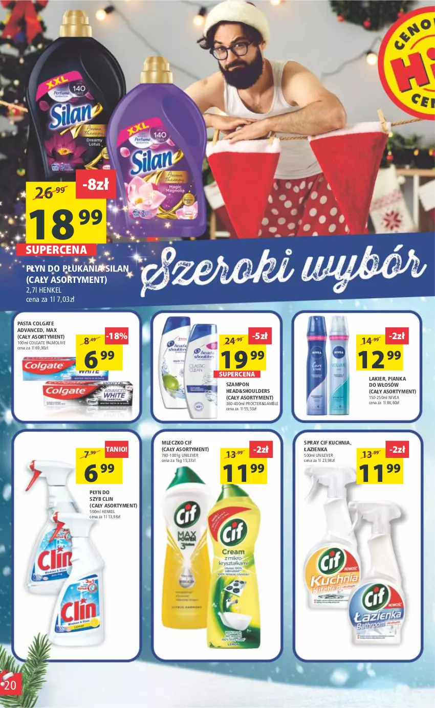 Gazetka promocyjna Arhelan - Gazetka - ważna 16.12 do 26.12.2022 - strona 20 - produkty: Cif, Clin, Colgate, Kuchnia, Lakier, LG, Mleczko, Nivea, Palmolive, Pianka do włosów, Płyn do płukania, Płyn do szyb, Silan, Szampon