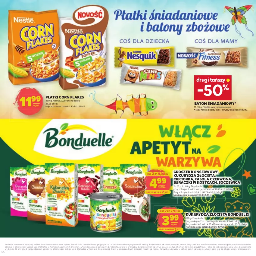Gazetka promocyjna Stokrotka - Dzień matki i dziecka - ważna 22.05 do 04.06.2025 - strona 20 - produkty: Baton, Bonduelle, Buraczki, Cieciorka, Corn flakes, Danio, Fa, Fasola, Groszek, Kukurydza, Mięso, Nestlé, Orka, Owoce, Ser, Warzywa