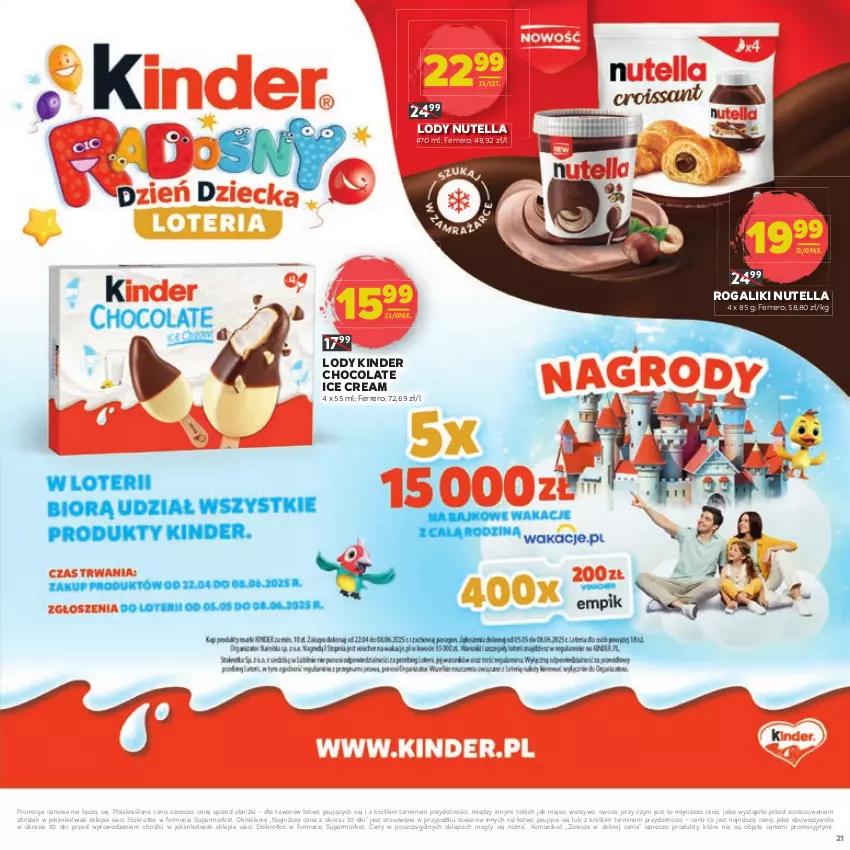 Gazetka promocyjna Stokrotka - Dzień matki i dziecka - ważna 22.05 do 04.06.2025 - strona 21 - produkty: Ferrero, Kinder, Lody, Mięso, Nutella, Owoce, Rogal, Warzywa