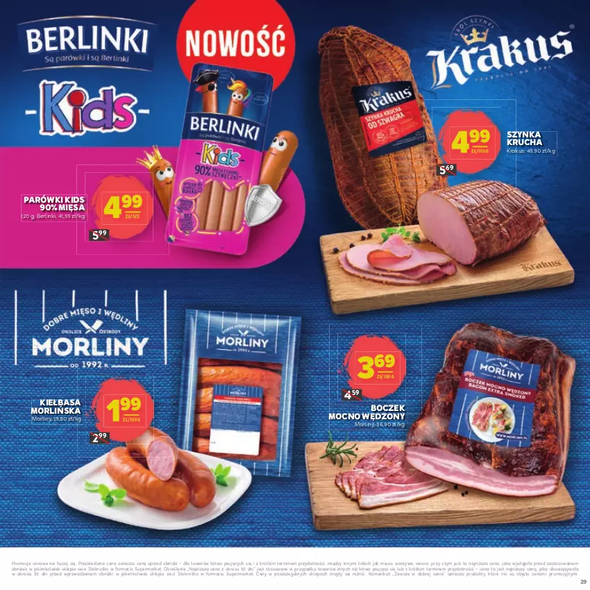 Gazetka promocyjna Stokrotka - Dzień matki i dziecka - ważna 22.05 do 04.06.2025 - strona 29 - produkty: Berlinki, Boczek, Kiełbasa, Krakus, Mięso, Morliny, Owoce, Parówki, Szynka, Warzywa