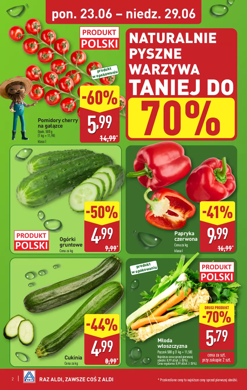 Gazetka promocyjna Aldi - Pełna oferta - ważna 23.06 do 29.06.2025 - strona 2 - produkty: Grunt, Papryka, Papryka czerwona, Pomidory, Warzywa, Włoszczyzna pęczek