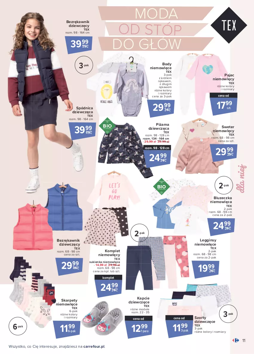 Gazetka promocyjna Carrefour - Gazetka Przewodnik po jesiennych trendach - ważna 30.08 do 11.09.2021 - strona 11 - produkty: Body, Gin, Kapcie, Karp, Legginsy, Moda, Pajac, Piżama, Spódnica, Sukienka, Sweter, Szorty