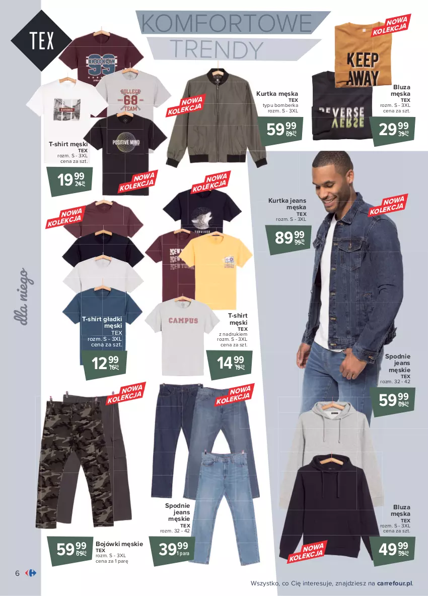 Gazetka promocyjna Carrefour - Gazetka Przewodnik po jesiennych trendach - ważna 30.08 do 11.09.2021 - strona 6 - produkty: Bluza, Kurtka, Spodnie, Spodnie jeans, T-shirt