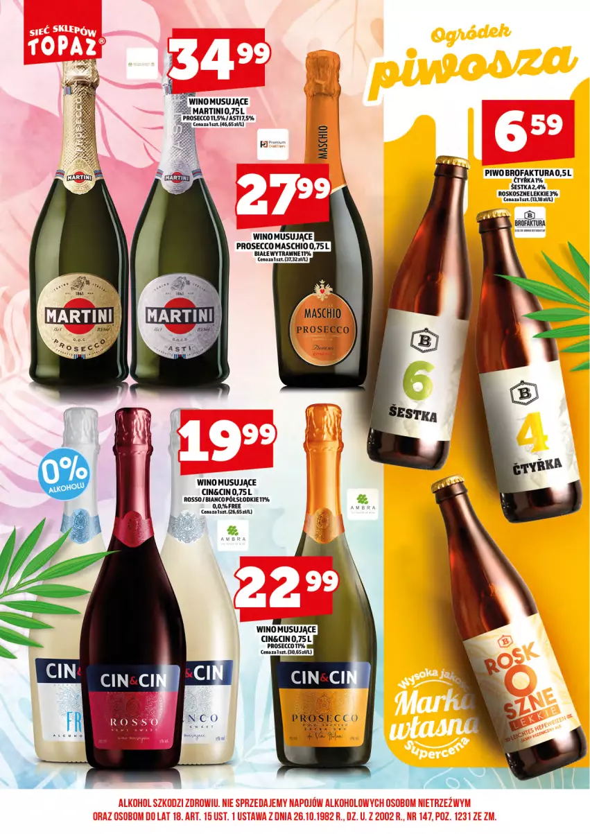 Gazetka promocyjna Topaz - Gazetka - ważna 01.07 do 16.07.2026 - strona 14 - produkty: Fa, Kosz, Martini, Mus, Piwo, Prosecco, Wino, Wino musujące
