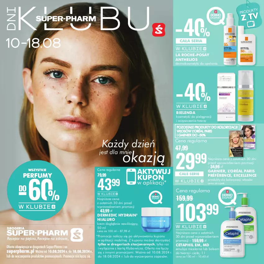 Gazetka promocyjna Super Pharm - ważna 10.08 do 18.08.2024 - strona 1 - produkty: Bielenda, Cetaphil, Dermedic, Emulsja, Garnier, Helio, Kosmetyki do pielęgnacji, L’Oréal, La Roche-Posay, Mobil, Perfum, Ser