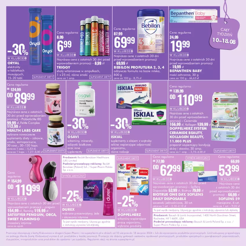 Gazetka promocyjna Super Pharm - ważna 10.08 do 18.08.2024 - strona 11 - produkty: Baby O, BEBILON, Bepanthen, Doppelherz, Durex, Iskial, Masażer, Mop, Mus, Olej, Pingwin, Por, Prezerwatyw, Sati, Ser, Suplement diety, Tablet, Zdrowie