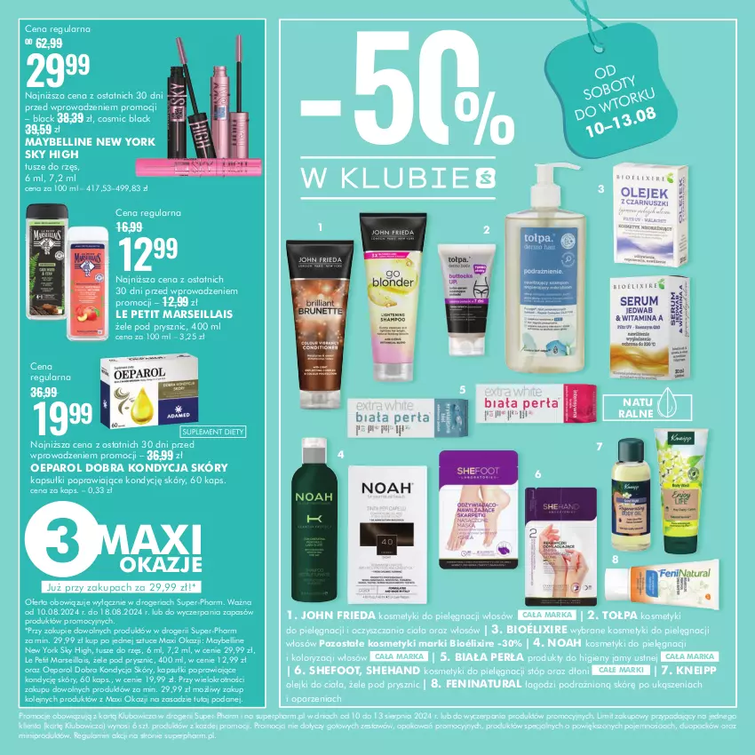 Gazetka promocyjna Super Pharm - ważna 10.08 do 18.08.2024 - strona 2 - produkty: Bell, John frieda, Kneipp, Kosmetyki do pielęgnacji, Lack, Mars, Maybelline, Olej, Perła, Tołpa, Tusz