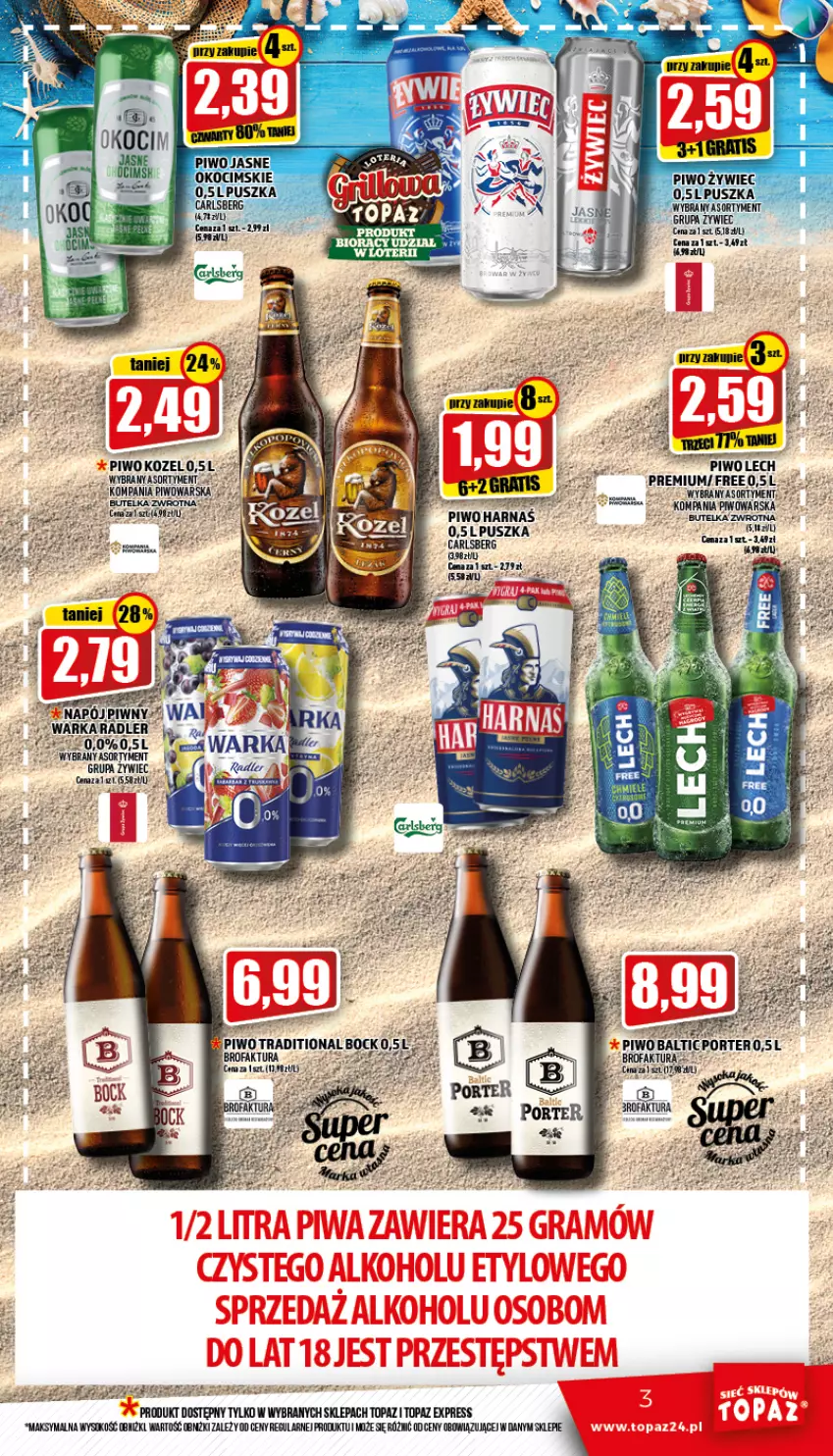 Gazetka promocyjna Topaz - Gazetka - ważna 02.06 do 08.06.2022 - strona 3 - produkty: Fa, Koc, Kozel, Napój, Okocim, Piwo, Por, Radler, Sok, Top