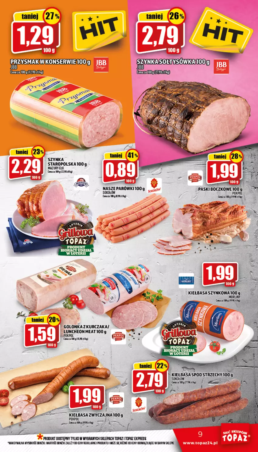 Gazetka promocyjna Topaz - Gazetka - ważna 02.06 do 08.06.2022 - strona 9 - produkty: DKNY, Kurczak, Parówki, Pekpol, SEKO, Sok, Sokołów, Szynka, Top