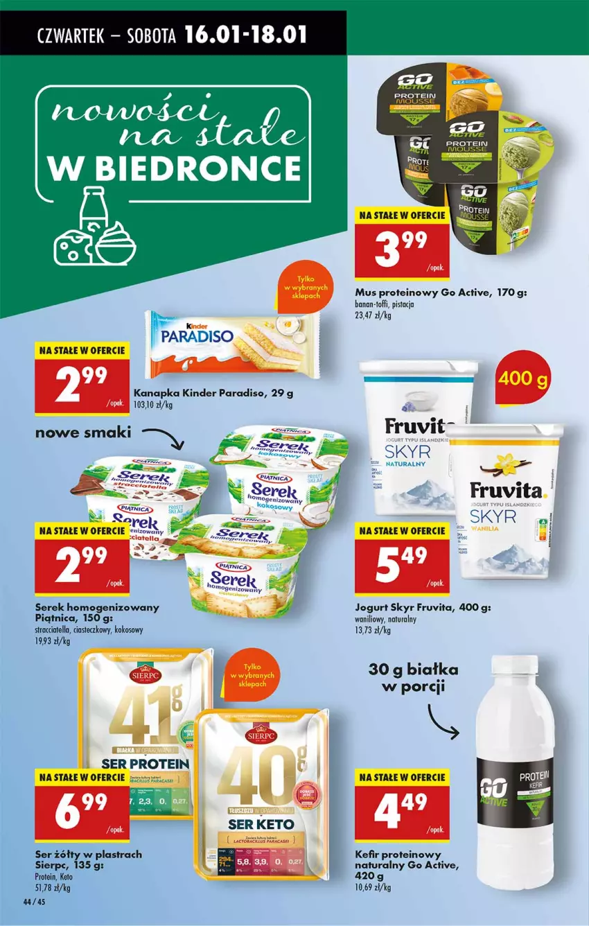 Gazetka promocyjna Biedronka - Od Czwartku - ważna 16.01 do 22.01.2025 - strona 44 - produkty: Jogurt, Kefir, Kinder, Kokos, Mus, Piątnica, Por, Ser, Serek, Serek homogenizowany