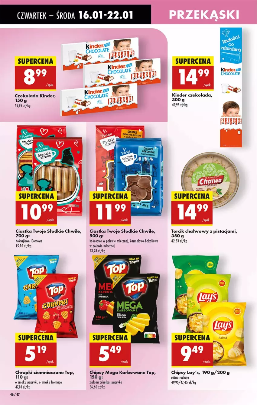 Gazetka promocyjna Biedronka - Od Czwartku - ważna 16.01 do 22.01.2025 - strona 46 - produkty: Chipsy, Chrupki, Ciastka, Czekolada, Fa, Kinder, Kokos, Papryka, Top