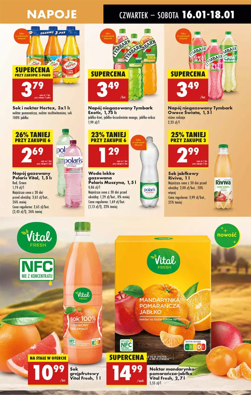 Gazetka promocyjna Biedronka - Od Czwartku - ważna 16.01 do 22.01.2025 - strona 49 - produkty: Arbuz, Fa, Grejpfrut, Hortex, Kiwi, Mango, Mus, Napój, Napój gazowany, Napój niegazowany, Nektar, Owoce, Sok, Szyna, Tymbark, Woda