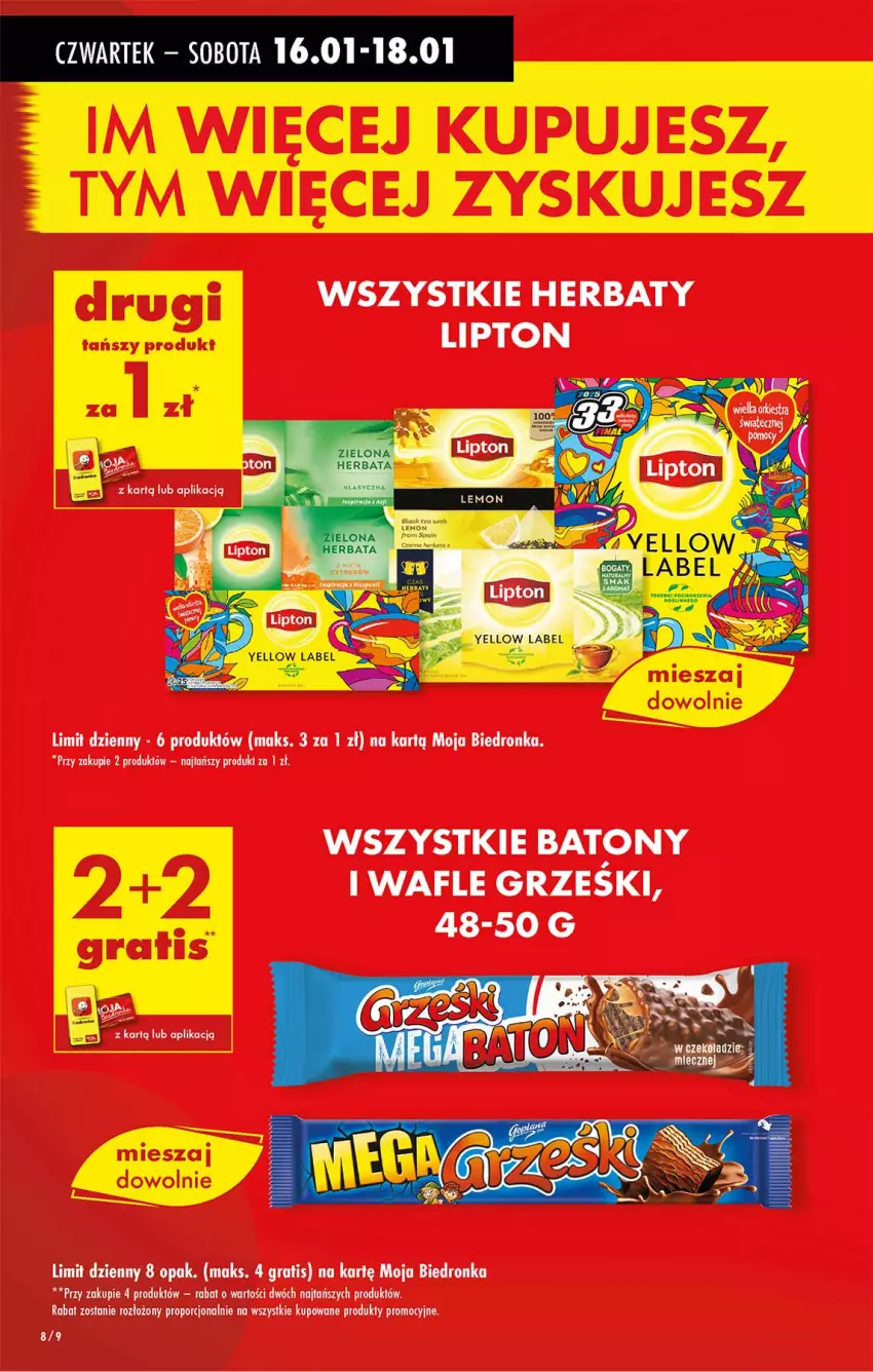 Gazetka promocyjna Biedronka - Od Czwartku - ważna 16.01 do 22.01.2025 - strona 8 - produkty: Baton, Gra, Lipton, Por, Wafle