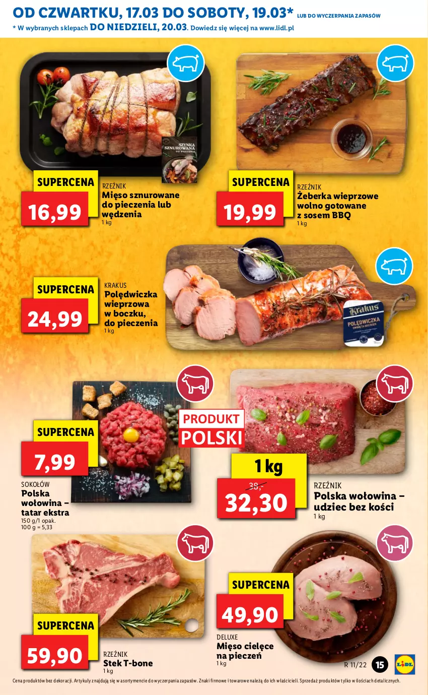 Gazetka promocyjna Lidl - GAZETKA - ważna 17.03 do 20.03.2022 - strona 15 - produkty: Krakus, Mięso, Piec, Polędwiczka wieprzowa, Sok, Sokołów, Sos, Stek, Wołowina