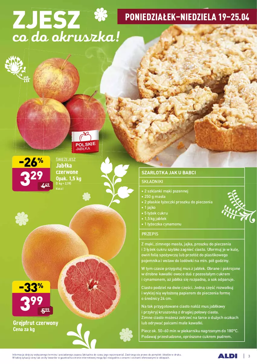 Gazetka promocyjna Aldi - Ale akcja - ważna 19.04 do 25.04.2021 - strona 3 - produkty: Grejpfrut, Jabłka, Kawa, Klej, Lanki, Mus, Owoce, Papier, Piec, Piekarnik, Pojemnik, Sok, Szarlotka