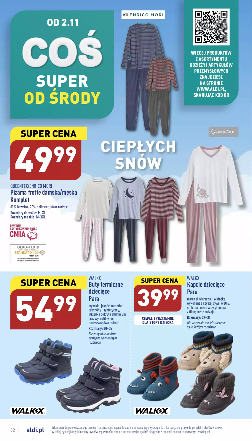 Gazetka promocyjna Aldi - Pełny katalog - ważna 31.10 do 05.11.2022 - strona 32 - produkty: Buty, Dzieci, Kapcie, Piżama, Queentex, Sok, Top, Wełna