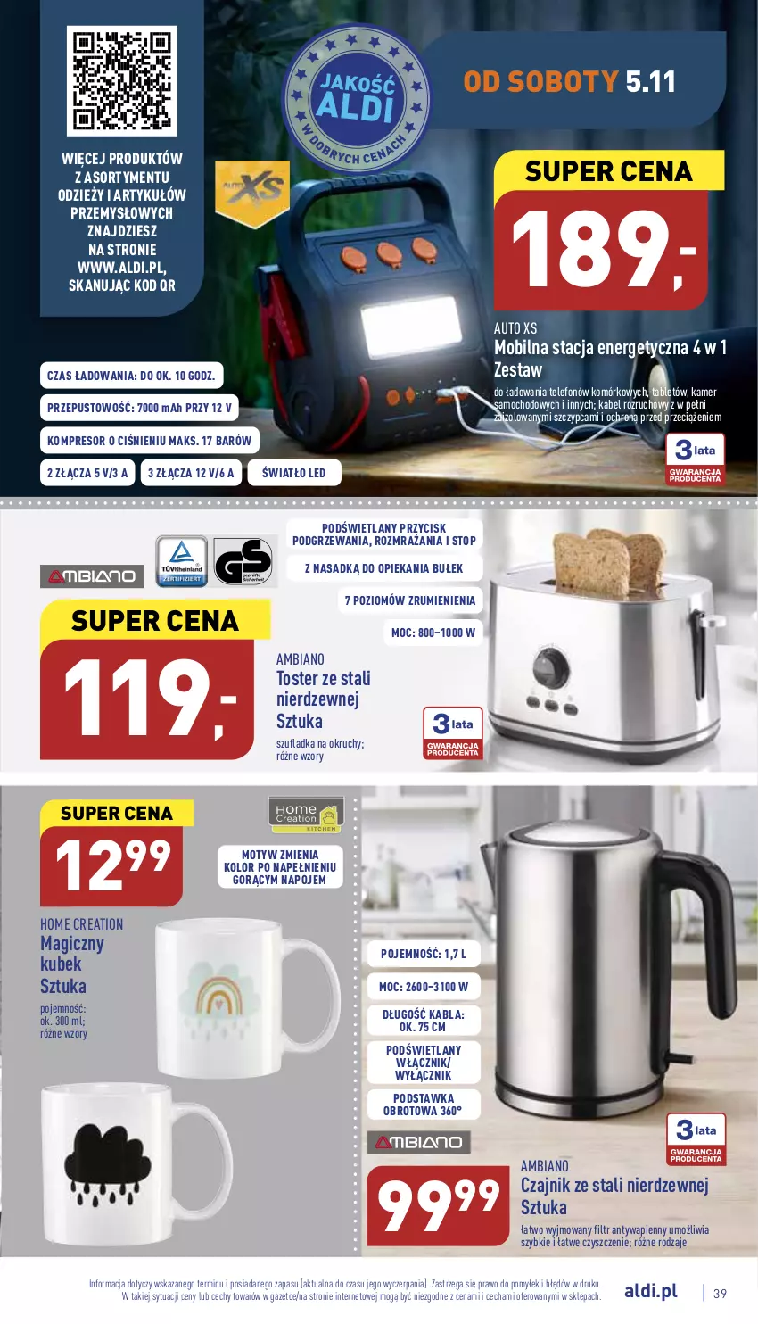 Gazetka promocyjna Aldi - Pełny katalog - ważna 31.10 do 05.11.2022 - strona 39 - produkty: Czajnik, Kompresor, Kubek, Mobil, Napoje, Rum, Tablet, Telefon, Top, Toster