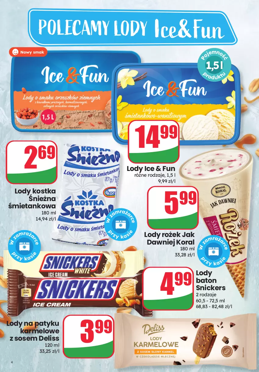 Gazetka promocyjna Dino - Katalog - Czas na majówkę 2026 - ważna 29.04 do 02.05.2026 - strona 4 - produkty: Baton, Deliss, Lody, Snickers, Sos