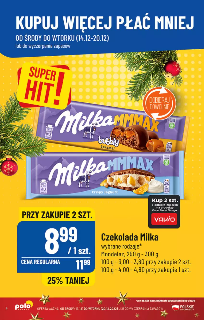 Gazetka promocyjna PoloMarket - Gazetka pomocyjna - ważna 14.12 do 20.12.2022 - strona 4 - produkty: Czekolada, Milka