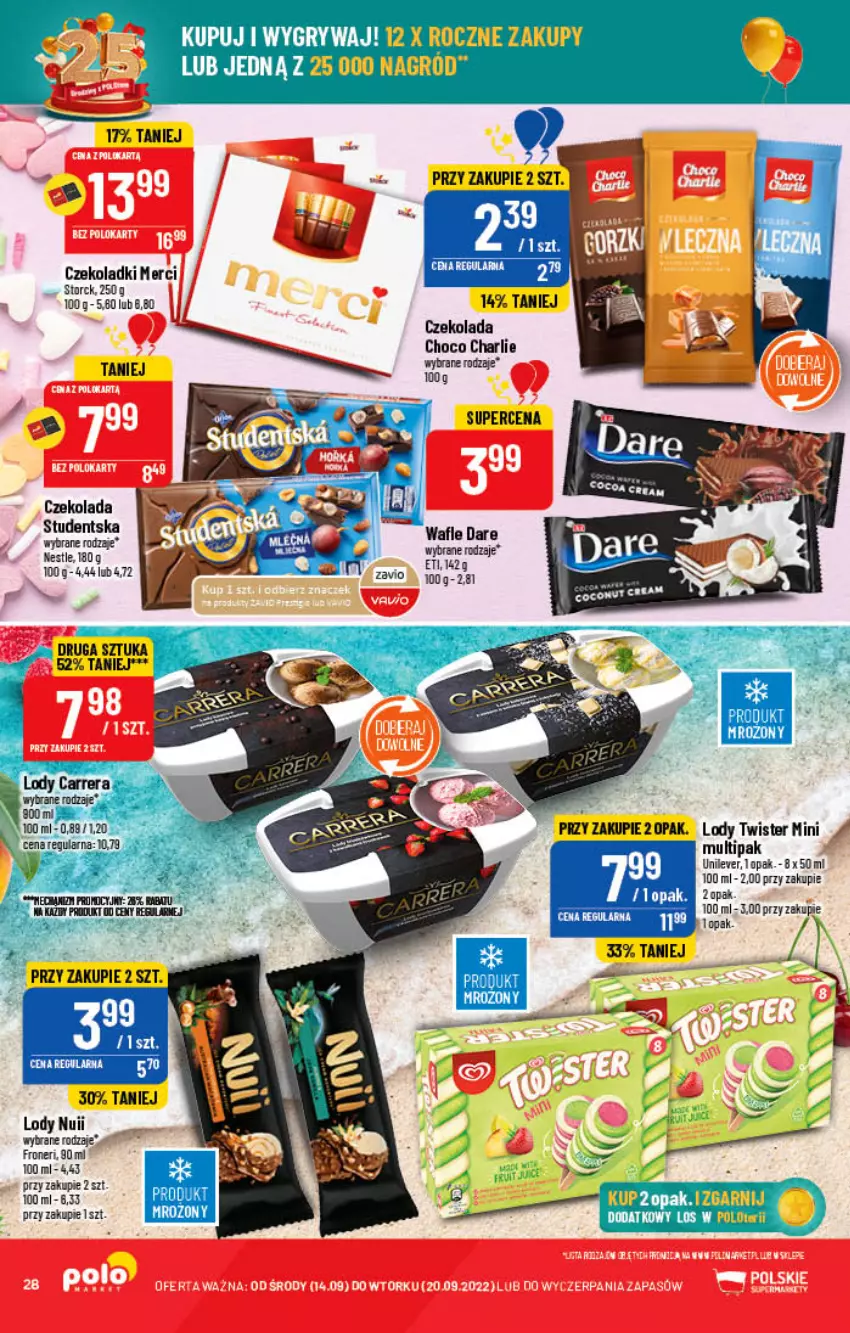 Gazetka promocyjna PoloMarket - Gazetka pomocyjna - ważna 14.09 do 20.09.2022 - strona 28 - produkty: Carrera, Czekolada, Fa, Lody, Merci