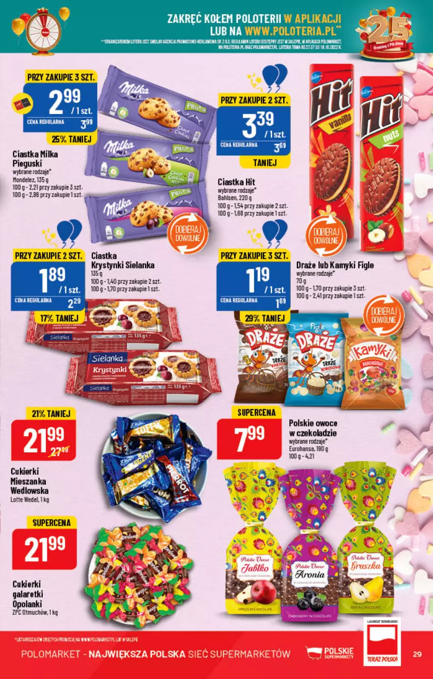 Gazetka promocyjna PoloMarket - Gazetka pomocyjna - ważna 14.09 do 20.09.2022 - strona 29 - produkty: Ciastka, Cukier, Cukierki, Gala, Galaretki, Lanki, Mieszanka wedlowska, Milka, Owoce, Sok