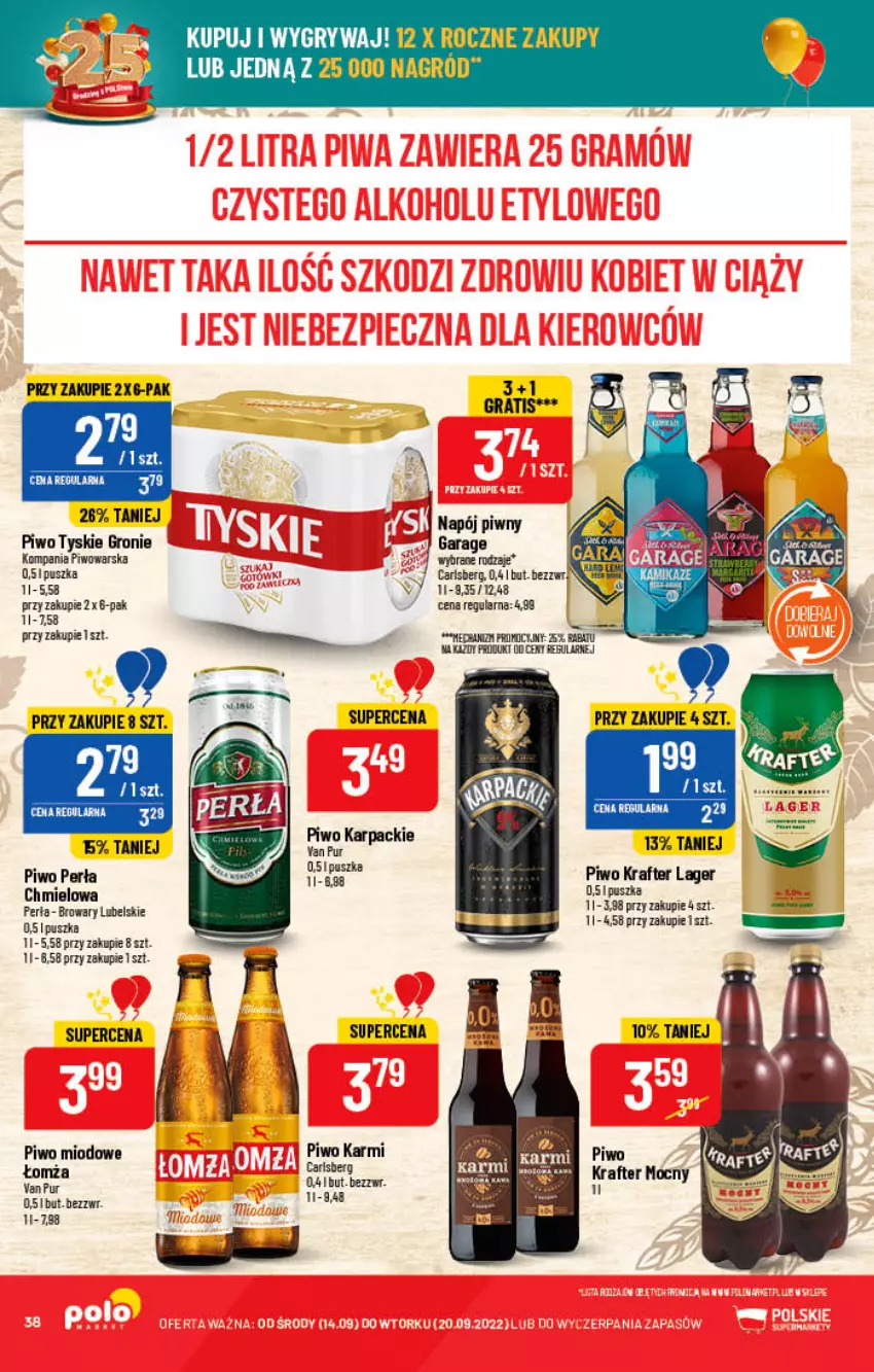 Gazetka promocyjna PoloMarket - Gazetka pomocyjna - ważna 14.09 do 20.09.2022 - strona 38 - produkty: Gra, Karmi, Karp, Napój, Perła, Piwo, Pur, Tyskie