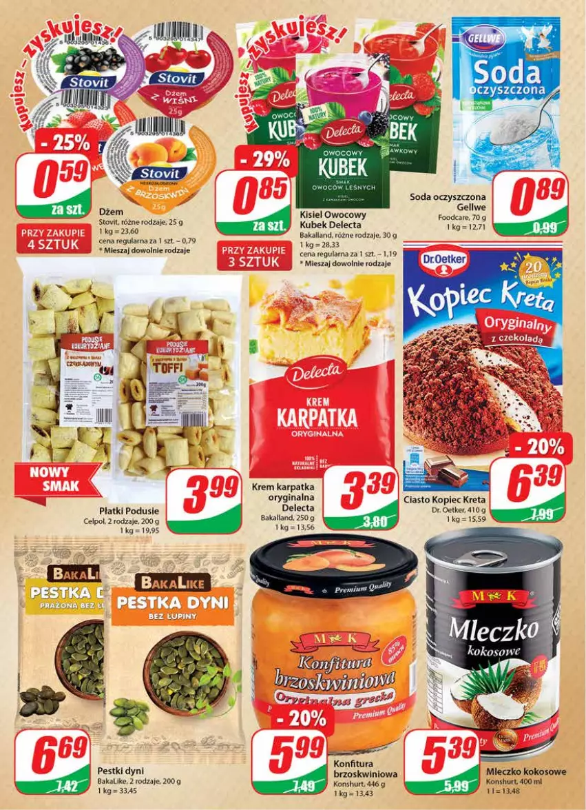 Gazetka promocyjna Dino - Gazetka - ważna 03.08 do 09.08.2022 - strona 6 - produkty: Bakalland, Delecta, Dr. Oetker, Dżem, Gin, Karp, Kisiel, Kokos, Kopiec Kreta, Kret, Kubek, Mleczko, Pestki dyni, Piec, Soda oczyszczona