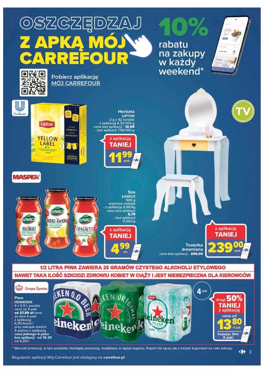 Gazetka promocyjna Carrefour - Gazetka Wielkie Otwarcie w Kaliszu - ważna 16.11 do 21.11.2022 - strona 3 - produkty: Gra, Heineken, Herbata, Kosz, LG, Lipton, Piec, Piwa, Piwo, Sos